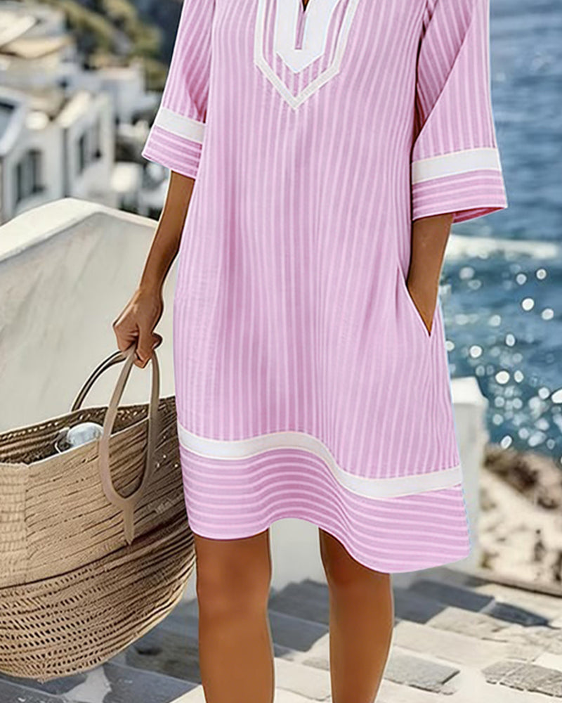Althea | V-Neck Short Sleeve Striped Dress