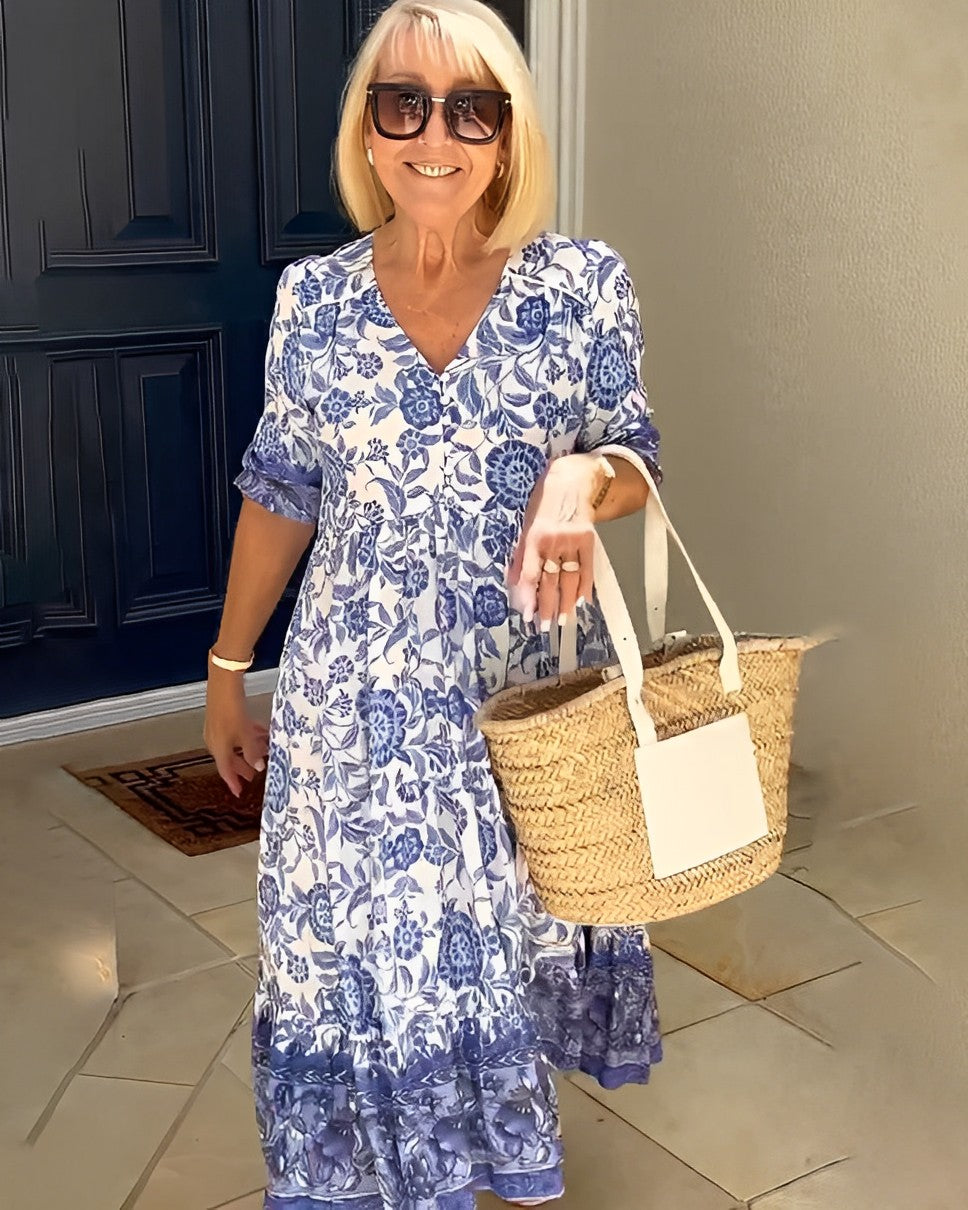 Brenda | Graceful V-Neck Floral Dress