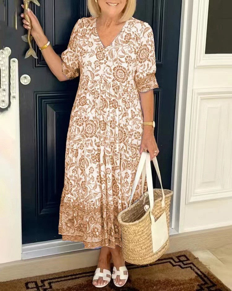 Brenda | Graceful V-Neck Floral Dress