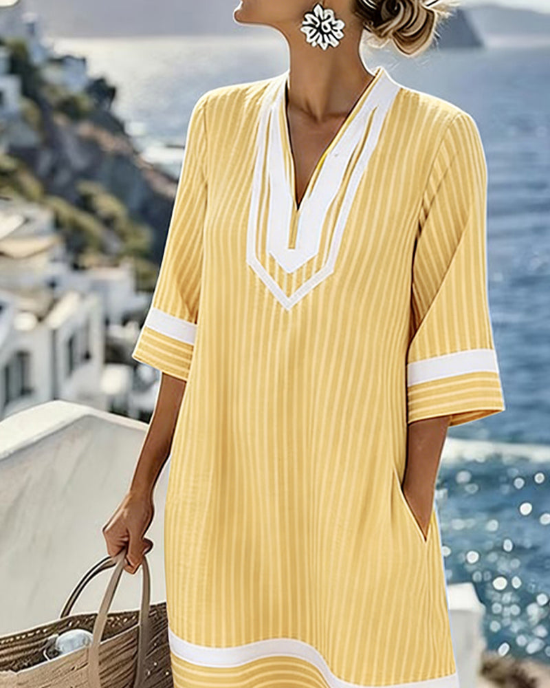 Althea | V-Neck Short Sleeve Striped Dress