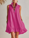 Andrea | Vibrant Half-Zip Stand Collar Ruffled Hem Mini Dress