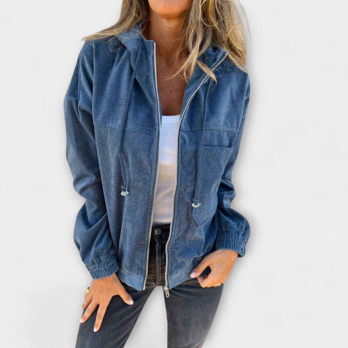 Ella - Corduroy Zip-Up Hooded Jacket