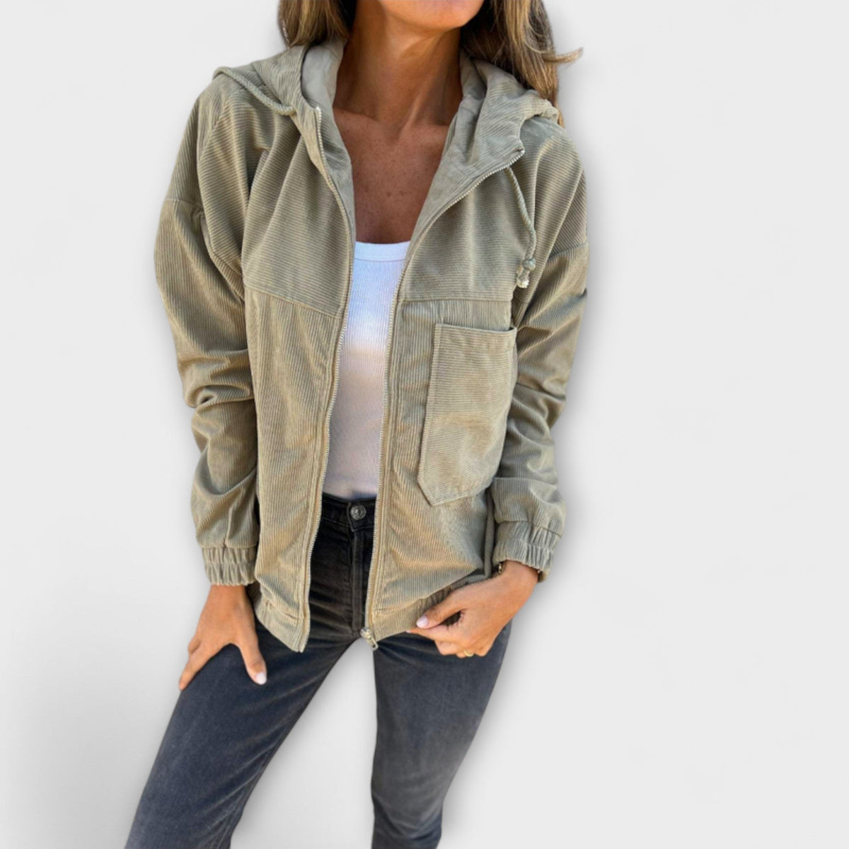 Ella - Corduroy Zip-Up Hooded Jacket