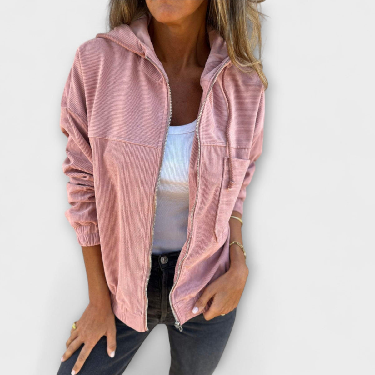 Ella - Corduroy Zip-Up Hooded Jacket