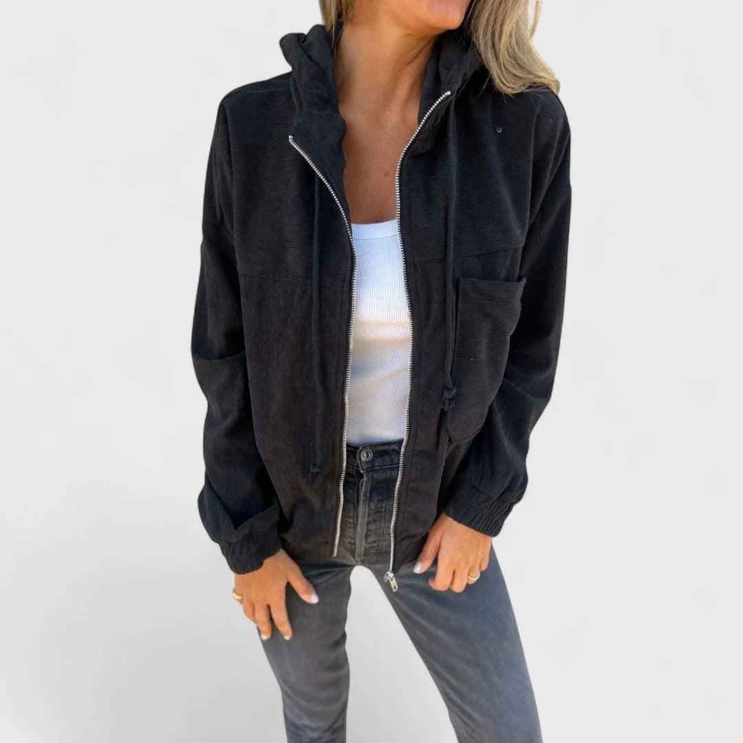 Paula | Velvet Coat with Hood and Zipper