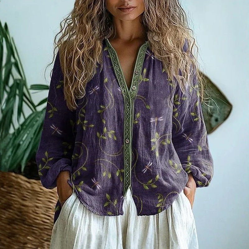 Ebba - Elegant Blouse with Leaf Print