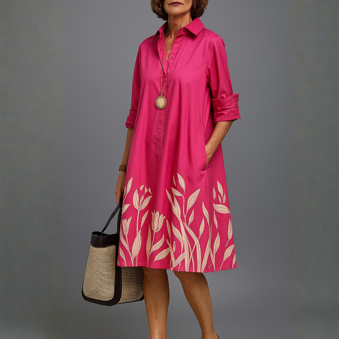 Holly | Tulip Border Print Shirt Midi Dress