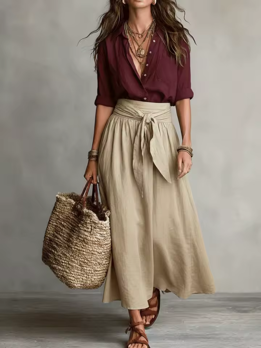 Elara | Elegant Two-Piece Set with Midi Skirt