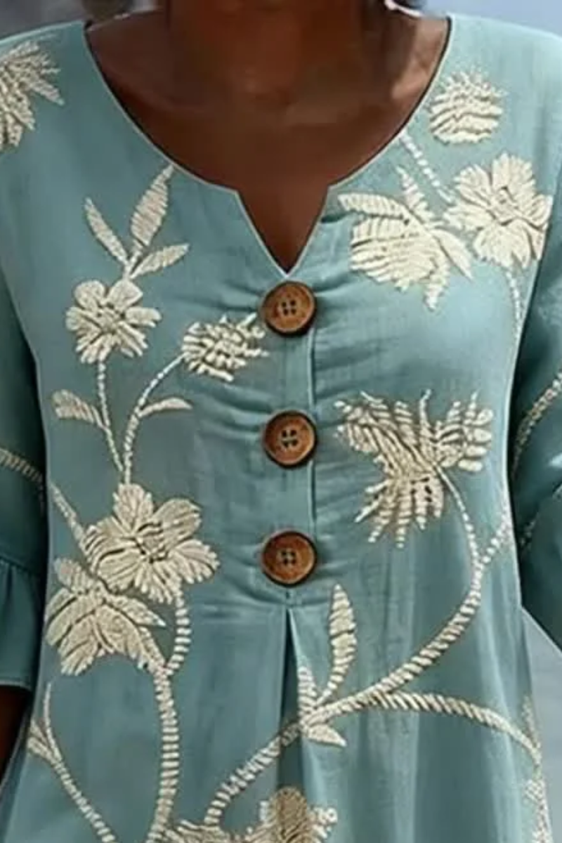 Linda | Embroidered Botanical Midi Dress