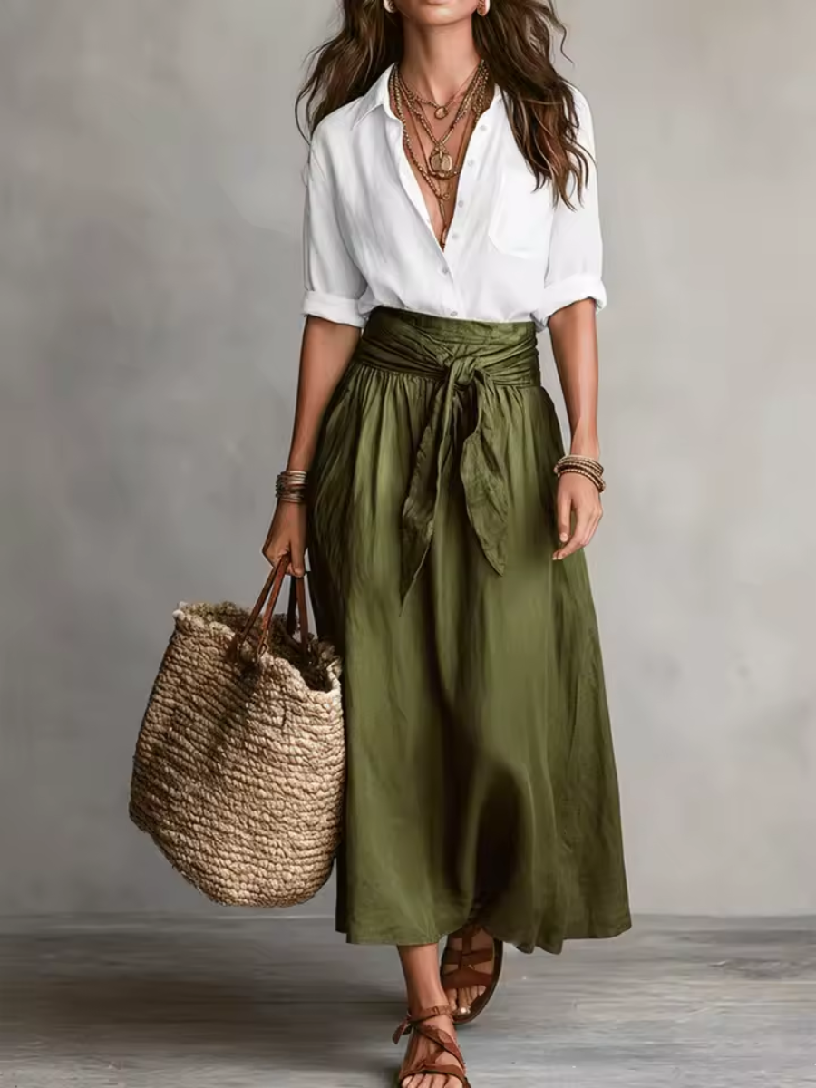 Elara | Elegant Two-Piece Set with Midi Skirt