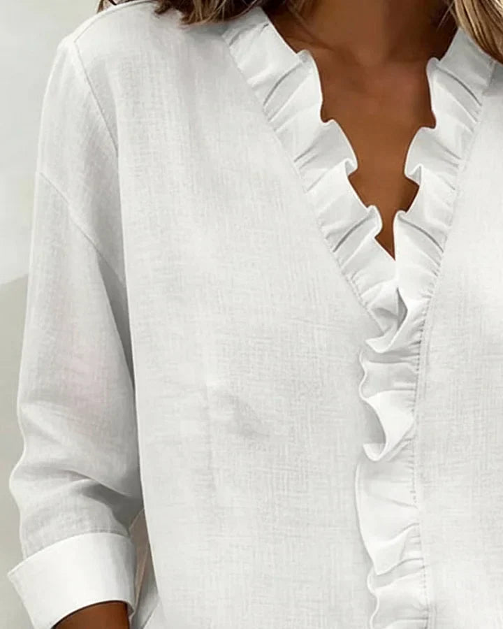 Arianna | Blouse with Ruffles, V-Neck and Long Sleeves