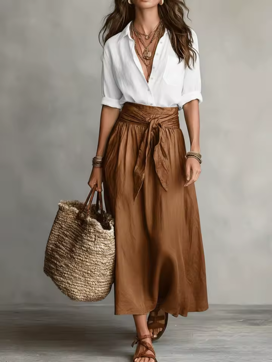 Elara | Elegant Two-Piece Set with Midi Skirt