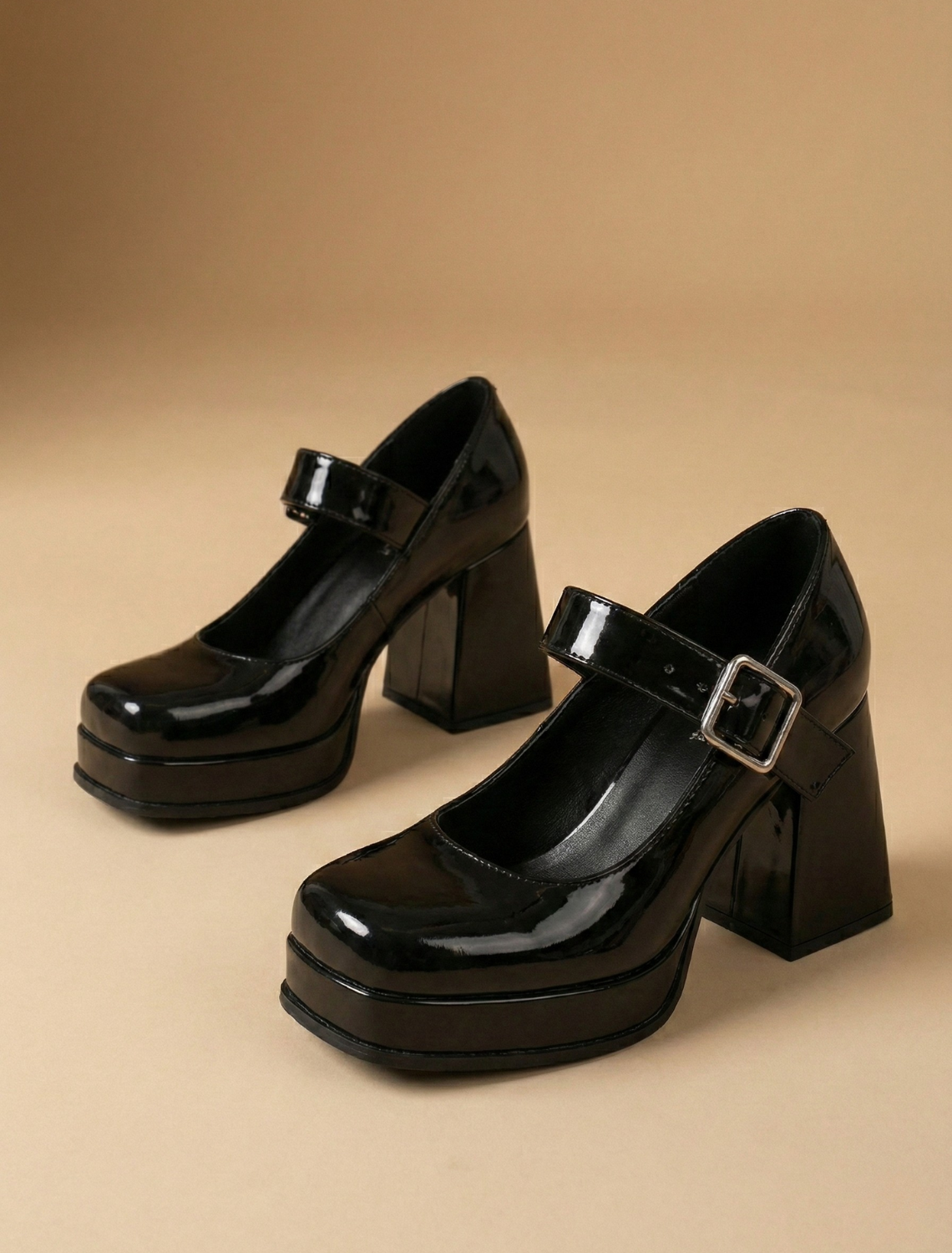 Mandy | Patent Mary Jane Platform Heels with Block Heel and Buckle Strap