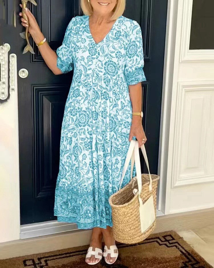 Brenda | Graceful V-Neck Floral Dress