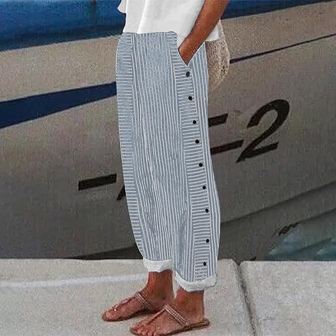 Sherry | Striped Button-Accent Pants