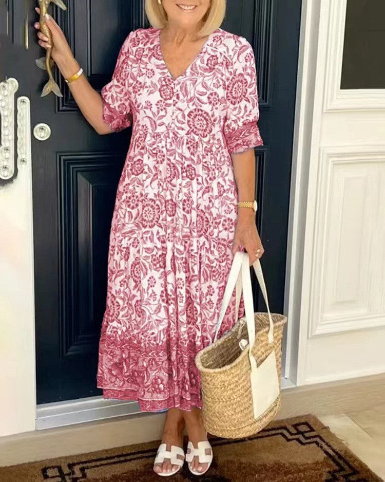 Brenda | Graceful V-Neck Floral Dress