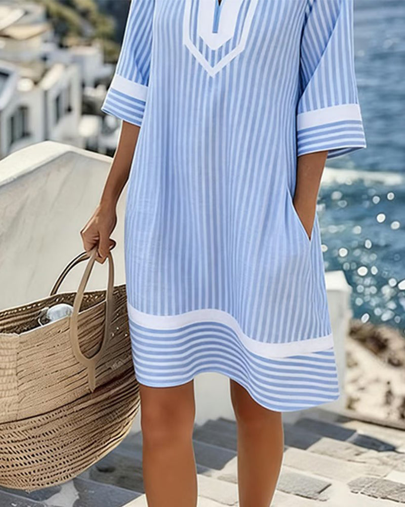 Althea | V-Neck Short Sleeve Striped Dress