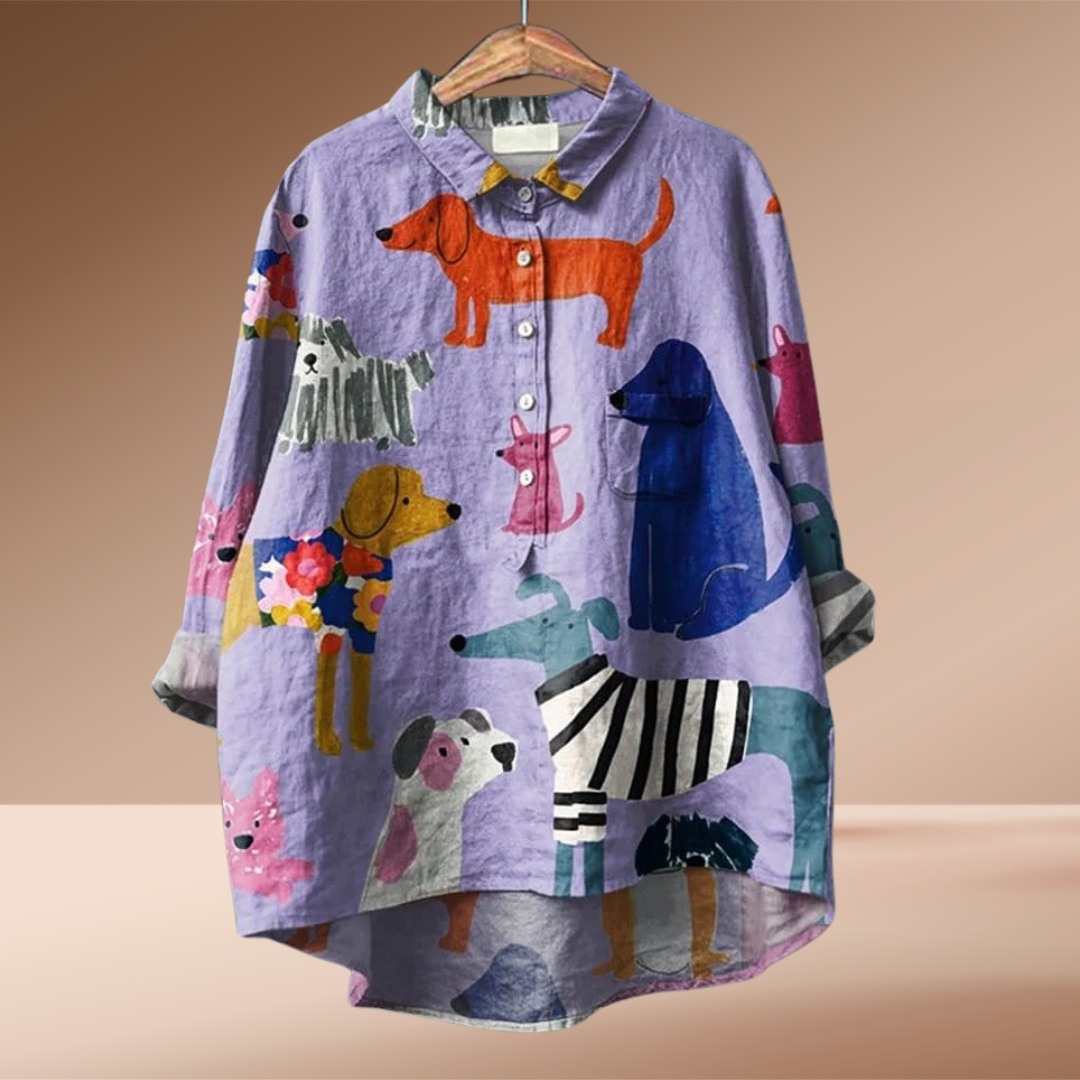 Isabella | Stylish Shirt with Dog Print and Buttons
