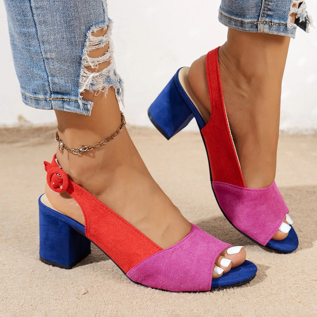 Sherly | Colorful Square Thick-soled Heeled Sandals