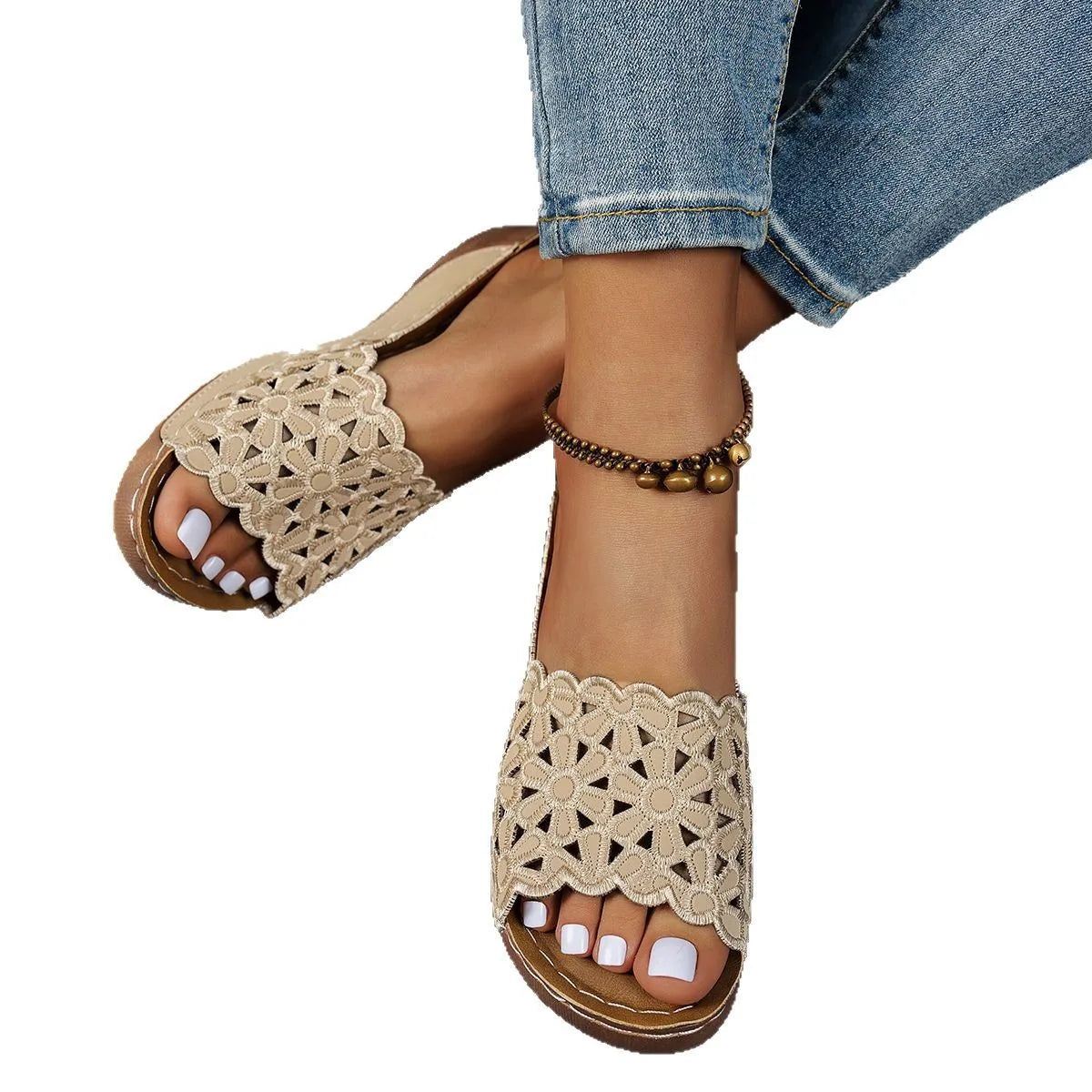 Amanda | Floral Cutout Wedge Sandals