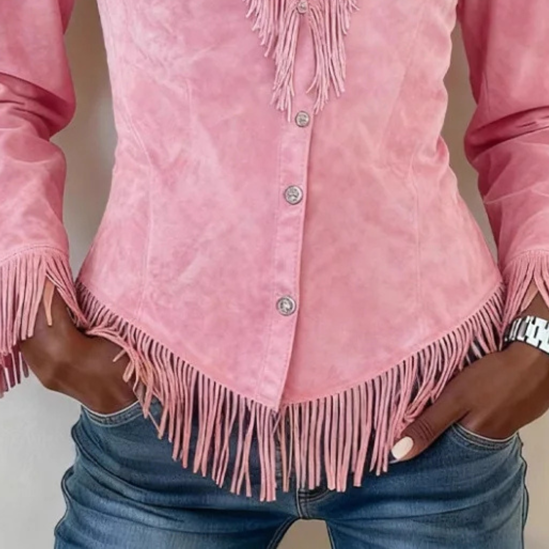 Celine │ Fringe Suede Button-Up Blouse