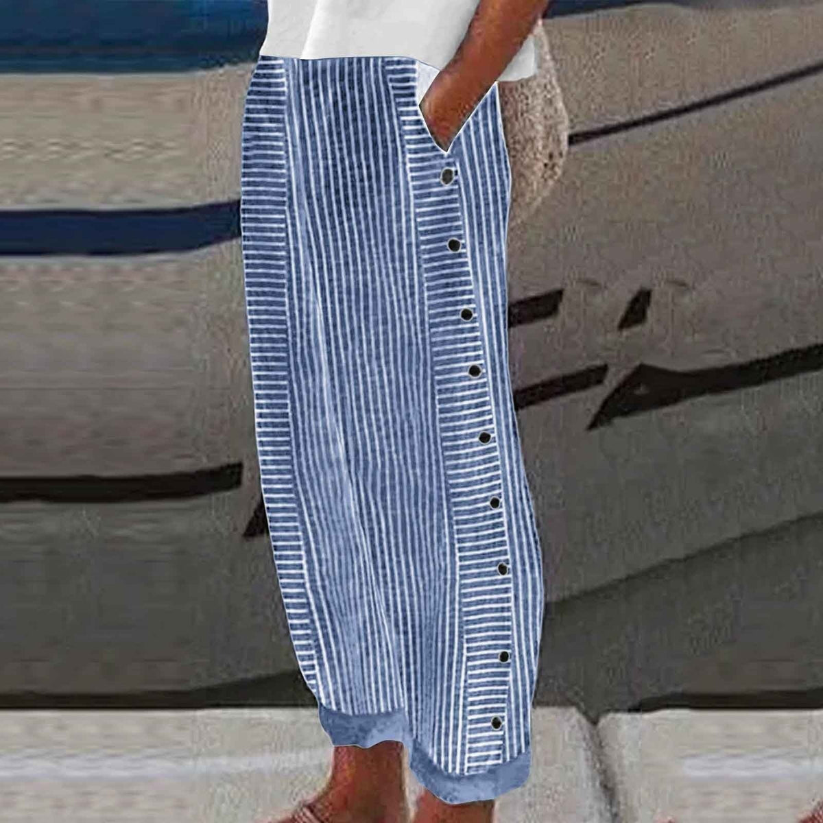 Sherry | Striped Button-Accent Pants