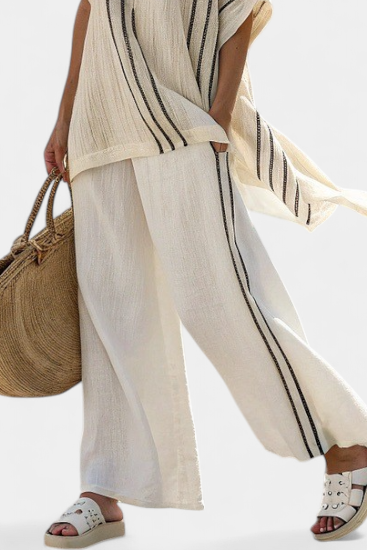 Rachel | Elegant Blouse & Black Striped Pants