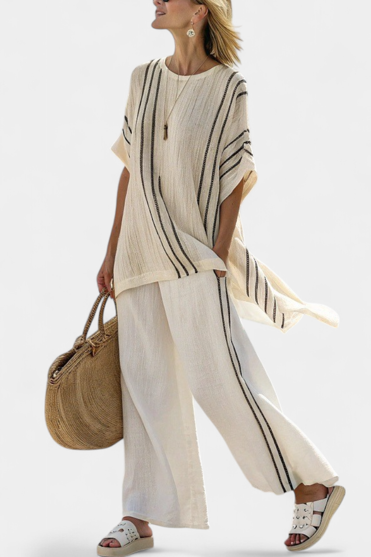 Rachel | Elegant Blouse & Black Striped Pants