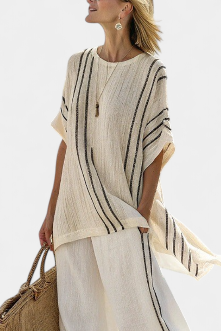 Rachel | Elegant Blouse & Black Striped Pants