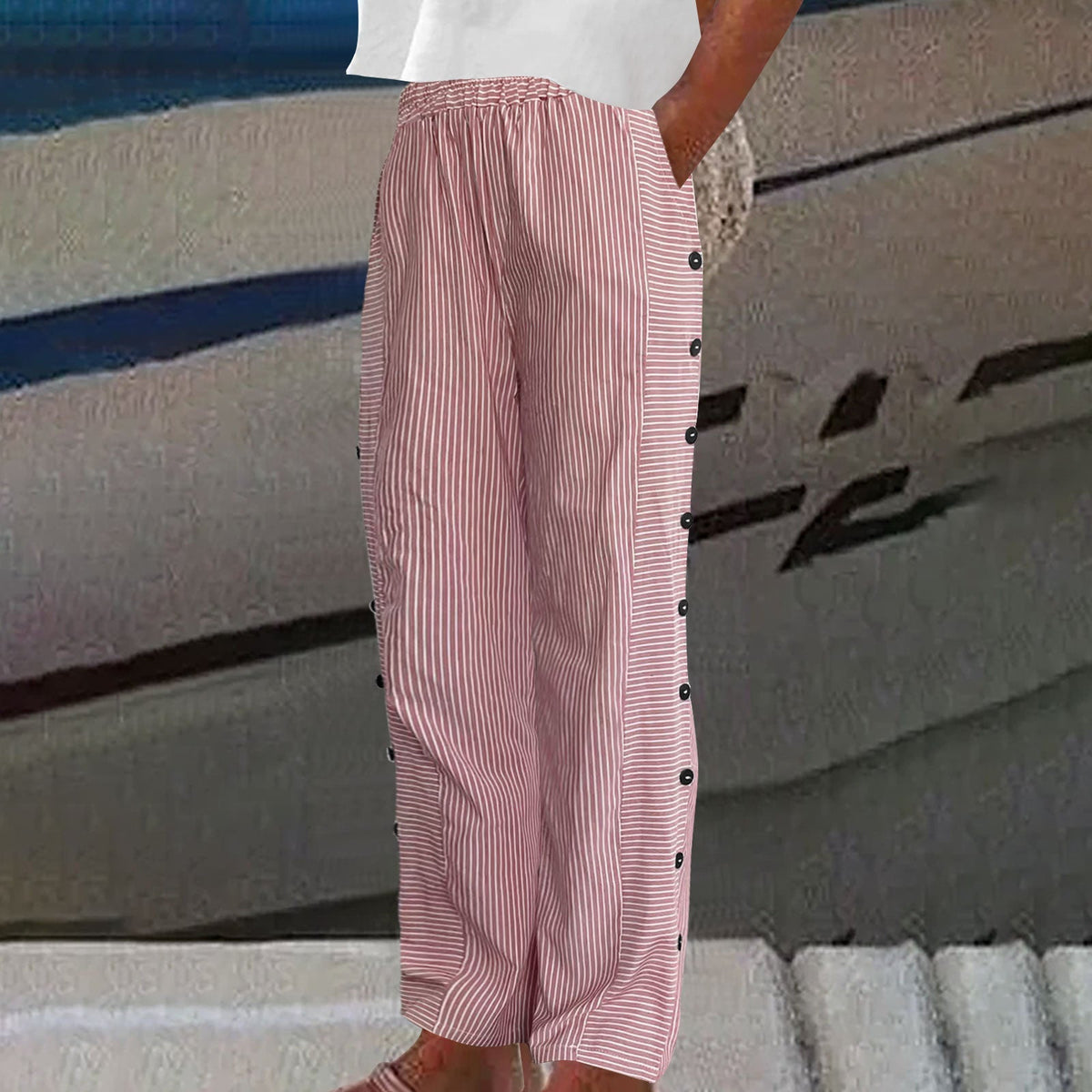 Sherry | Striped Button-Accent Pants