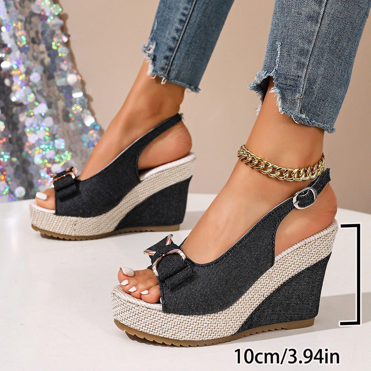 Celeste | Denim Bow Wedges