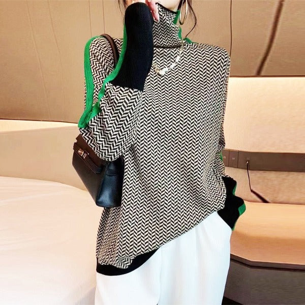 Harper | Bold Stripes High-Neck Sweater