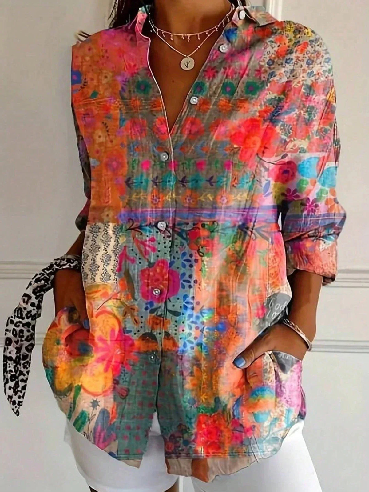 Emily | Colorful Patterned Button-Up Blouse