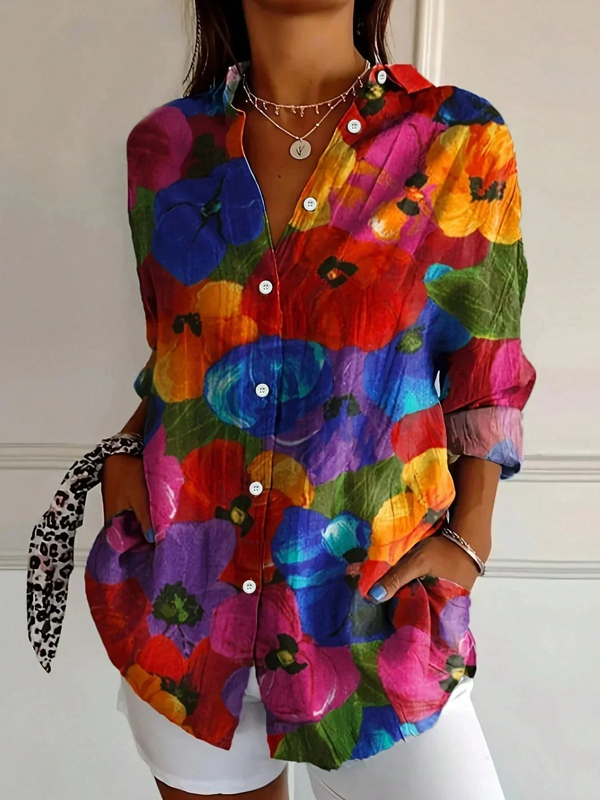 Emily | Colorful Patterned Button-Up Blouse