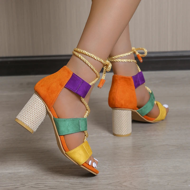 Athena | Woven Chunky Heel Sandals