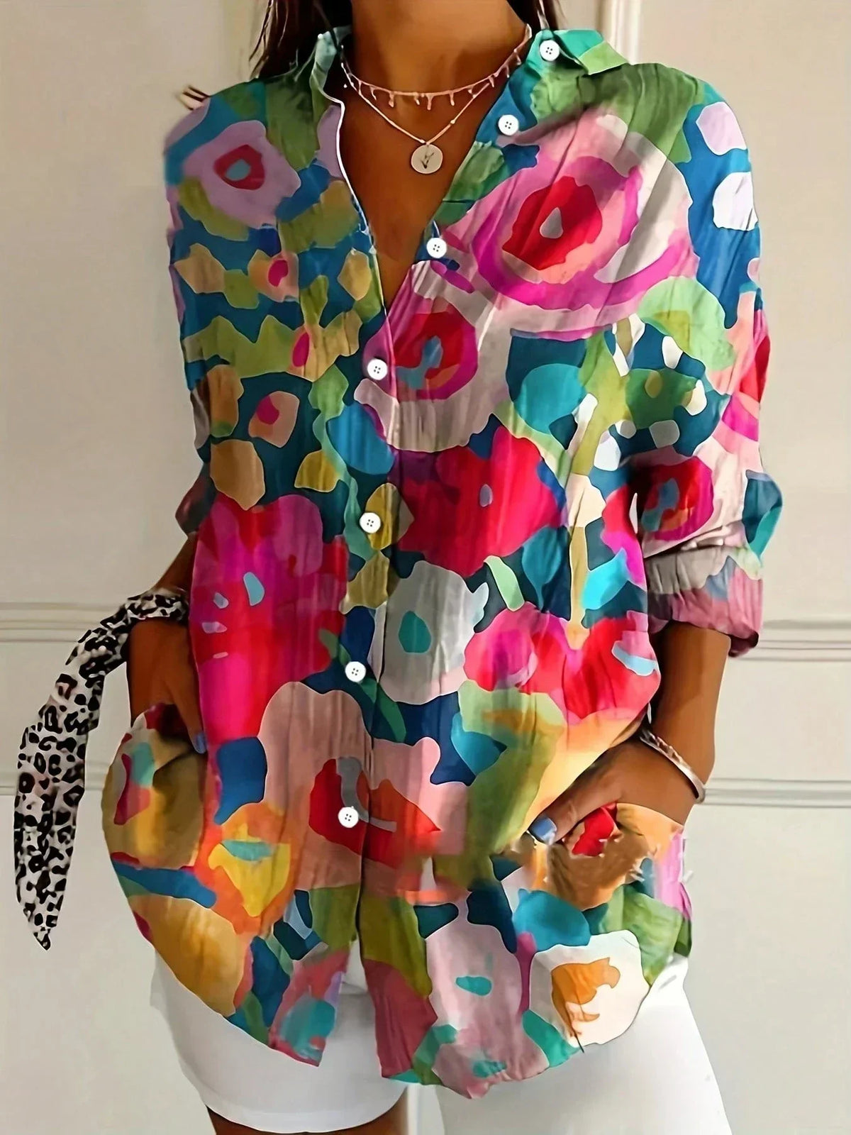 Emily | Colorful Patterned Button-Up Blouse