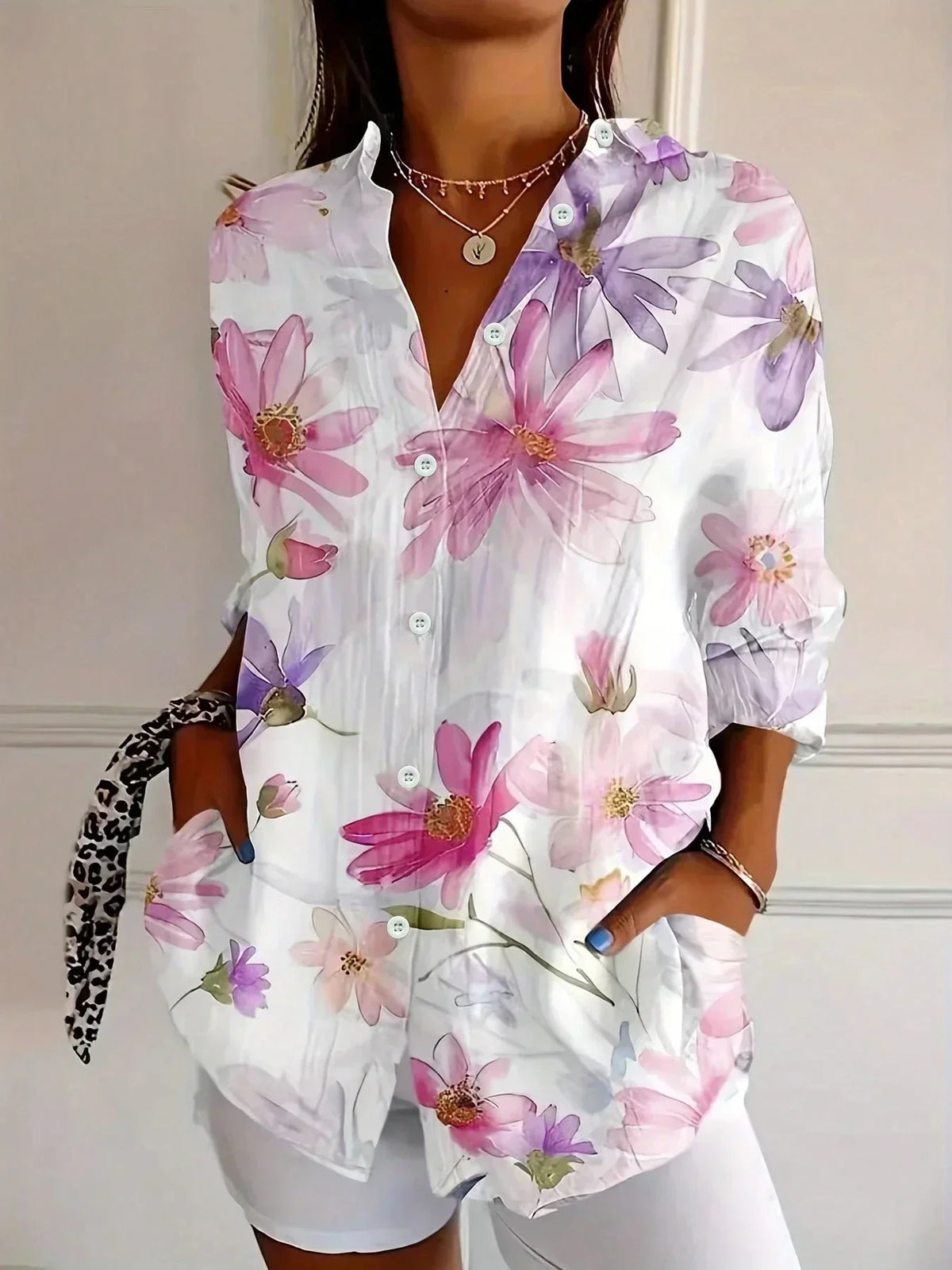 Emily | Colorful Patterned Button-Up Blouse