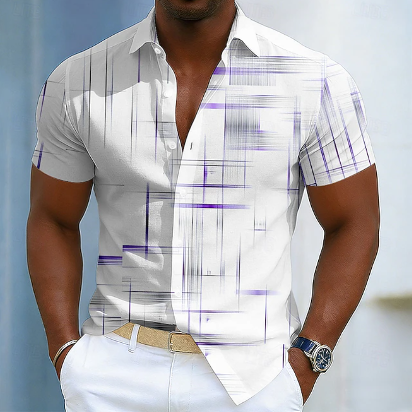 Henry | Short Sleeve Button Geometric Shirt