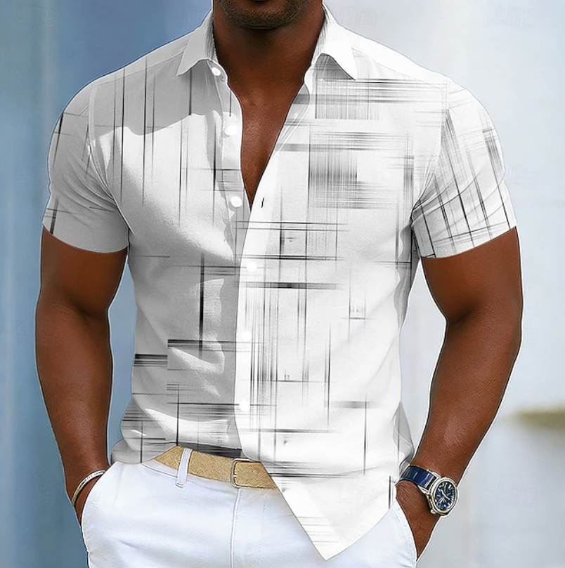 Henry | Short Sleeve Button Geometric Shirt
