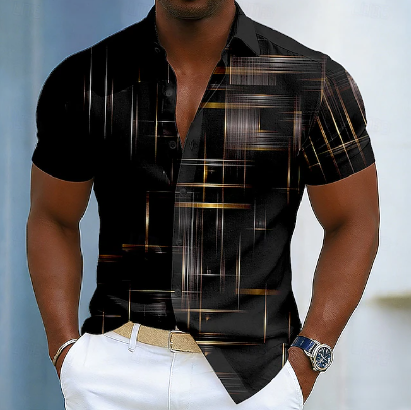 Henry | Short Sleeve Button Geometric Shirt