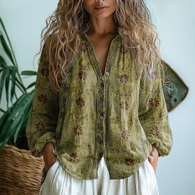 Ebba - Elegant Blouse with Leaf Print