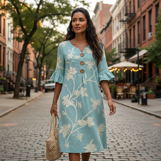 Linda | Embroidered Botanical Midi Dress