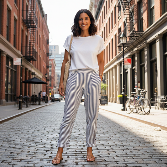 Caitlin | Stylish Striped Button Pants