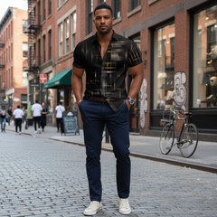 Henry | Short Sleeve Button Geometric Shirt