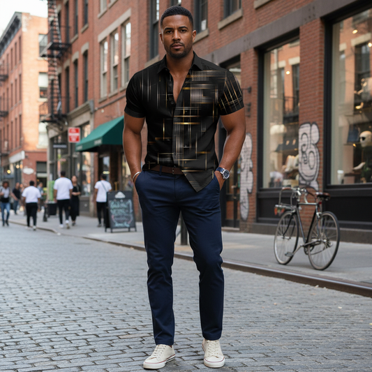 Henry | Short Sleeve Button Geometric Shirt