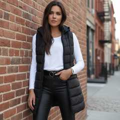 Raine | Casual Sleeveless Hood Long Puffer Vest