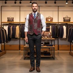 Leo | Patchwork Tweed Waistcoat with Herringbone Pattern