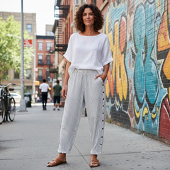 Sherry | Striped Button-Accent Pants
