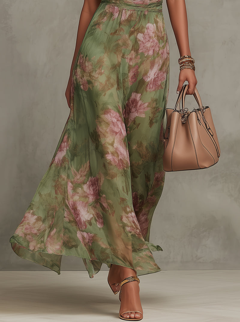 Christine | Floral Halter Neck Chiffon Maxi Dress
