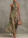 Christine | Floral Halter Neck Chiffon Maxi Dress